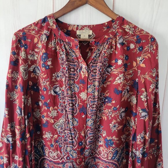 Buckle Lucky Brand Long Sleeve Button Down Women’s M Top, Red Floral, Boho - Picture 3 of 11